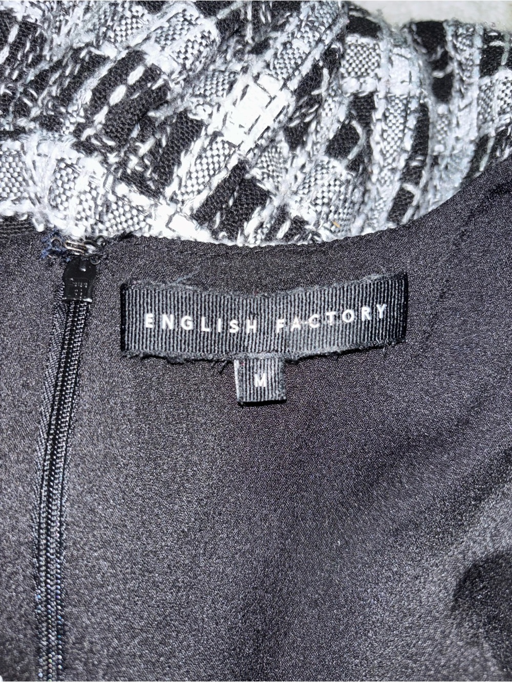 English Factory Black and White Puff Sleeve Tweed Mini Dress - Picture 10 of 10